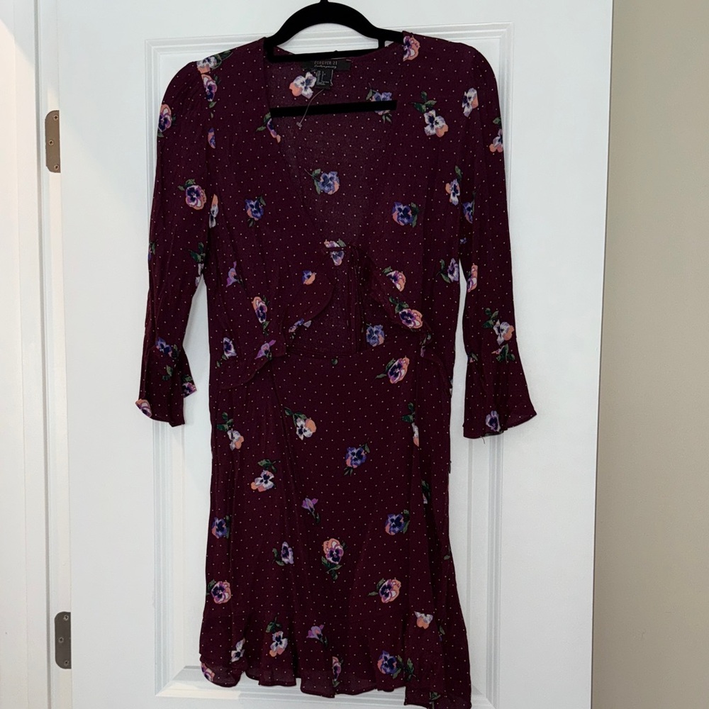 Forever 21 Burgundy Floral Long Sleeve Dress